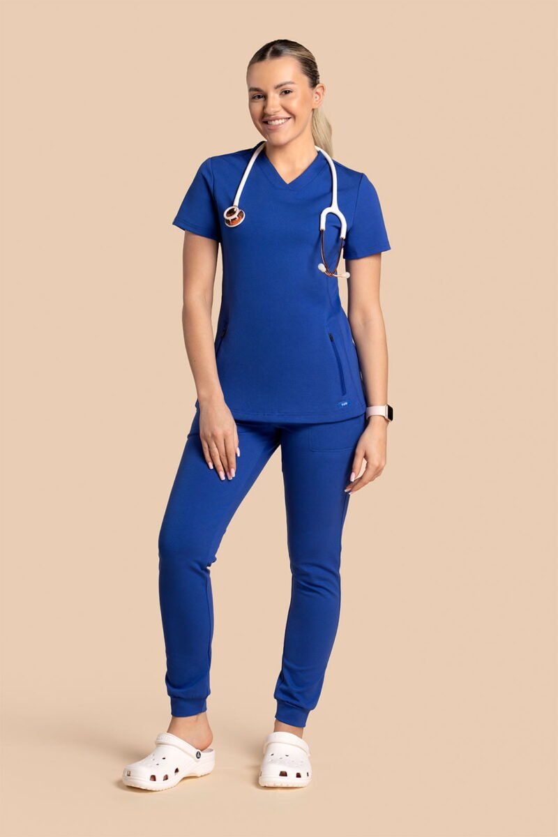 Komplet scrubs medyczny damski – bluza Twozip + Joggery – chabrowy
