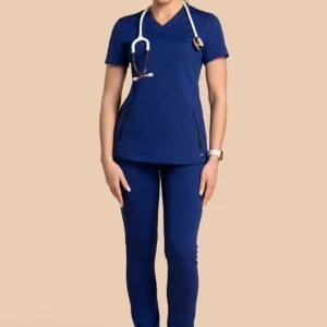 Komplet scrubs medyczny damski – bluza Twozip + Joggery – granatowy