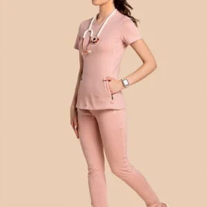 Komplet scrubs medyczny damski – bluza Twozip + Joggery – różowy