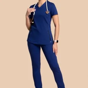 Komplet scrubs medyczny damski – bluza Twozip + Joggery – granatowy