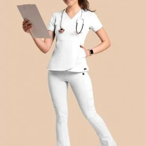 Komplet scrubs medyczny damski – Tulip+Yoga Pants – biały