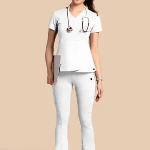 Komplet scrubs medyczny damski – Tulip+Yoga Pants – biały
