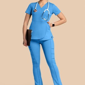 Komplet scrubs medyczny damski – Tulip+Yoga Pants – niebieski