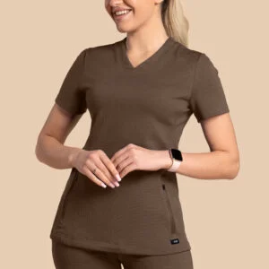 Bluza medyczna damska – Scrubs Twozip brązowa
