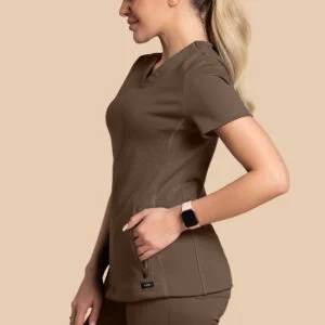 Bluza medyczna damska – Scrubs Twozip brązowa