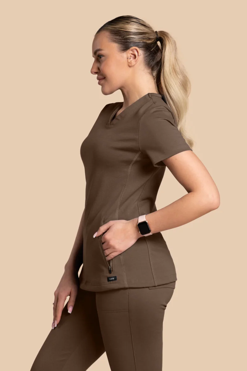 Bluza medyczna damska – Scrubs Twozip brązowa