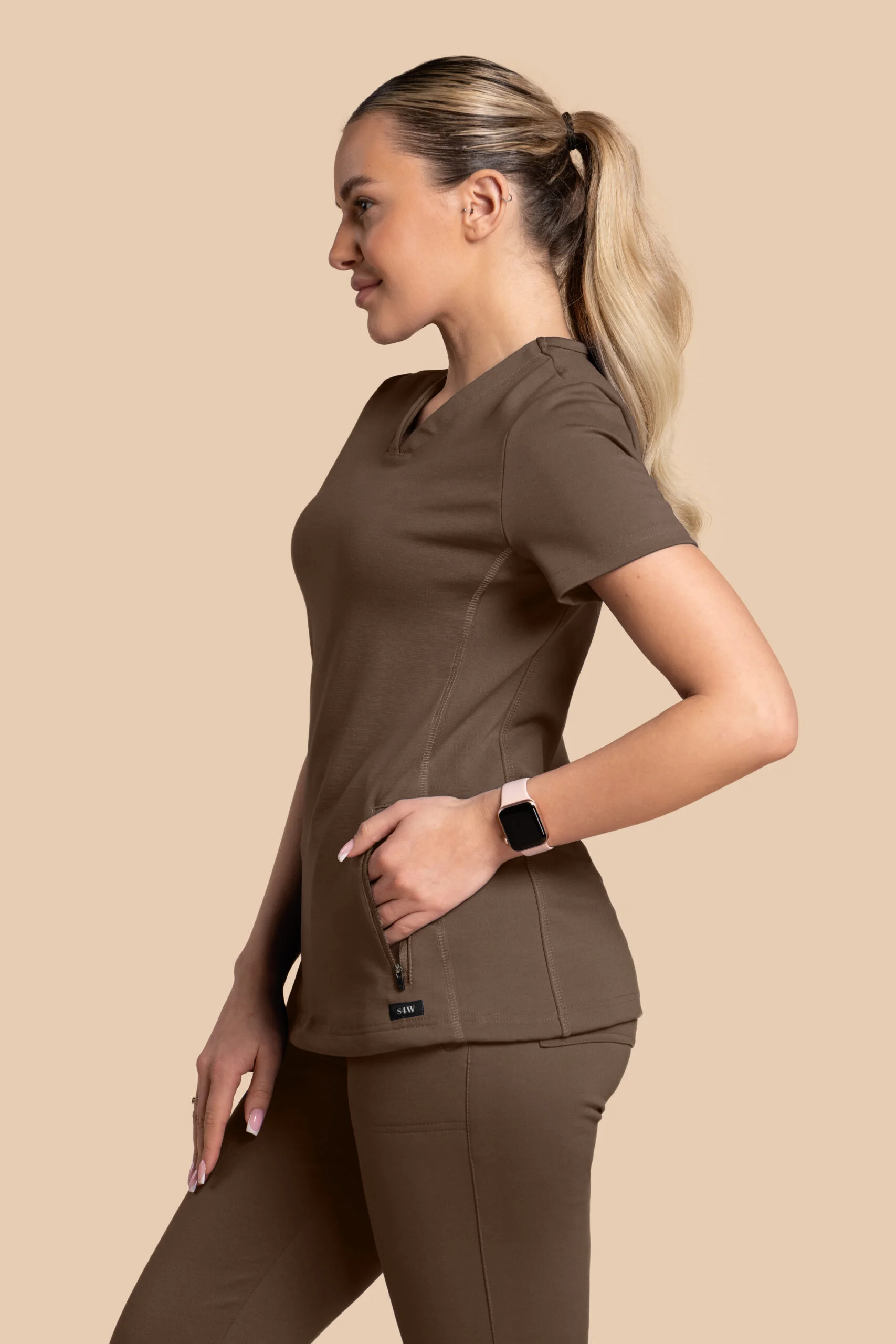 Bluza medyczna damska – Scrubs Twozip brązowa