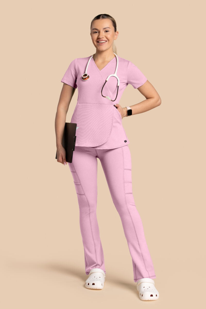 Komplet scrubs medyczny damski – Tulip+Yoga Pants – cukierkowy róż