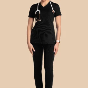 Komplet scrubs medyczny damski – bluza Twozip + Joggery – czarny