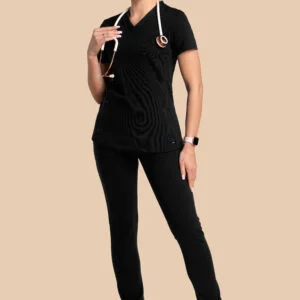 Komplet scrubs medyczny damski – bluza Twozip + Joggery – czarny