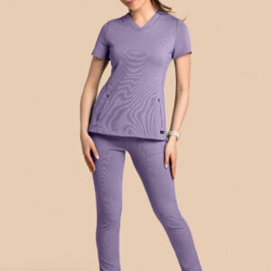 Komplet scrubs medyczny damski – bluza Twozip + Joggery – liliowy