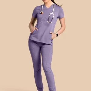 Komplet scrubs medyczny damski – bluza Twozip + Joggery – liliowy