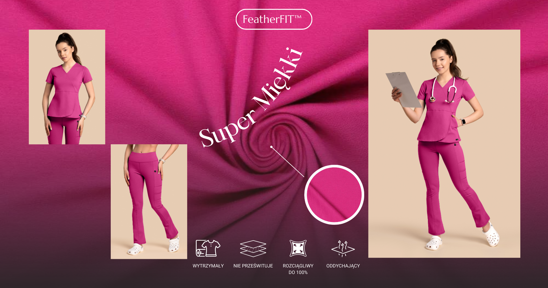 Scrubs Tulip + spodnie Yoga w wyjątkowym kolorze magenta