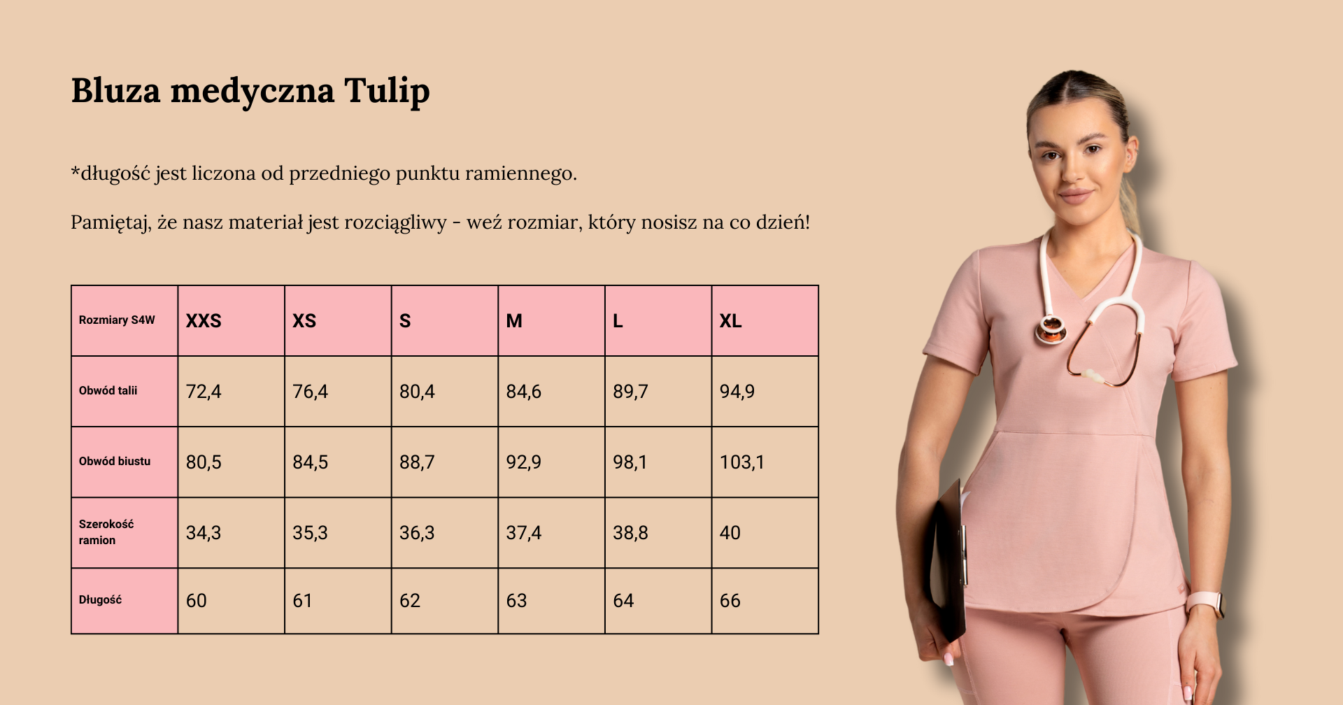 Bluza medyczna Tulip tabela rozmiarów