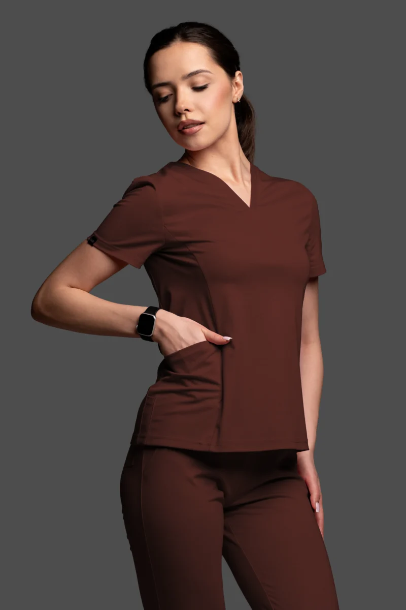 Bluza medyczna damska - Scrubs V-Top Light czekoladowy braz