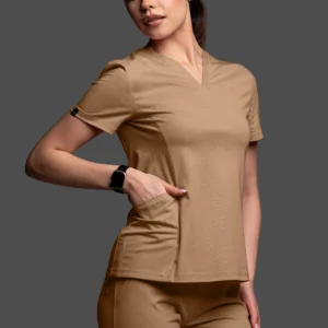 Bluza medyczna damska - Scrubs V-Top Light czekoladowy ciemny beżowy