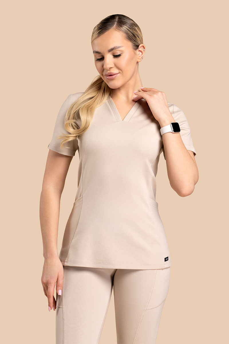 Bluza medyczna damska - Scrubs V-Top Beżowa