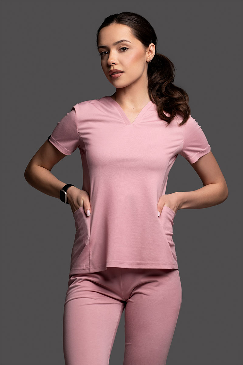 Bluza medyczna damska - Scrubs V-Top UltraLIGHT Różowa