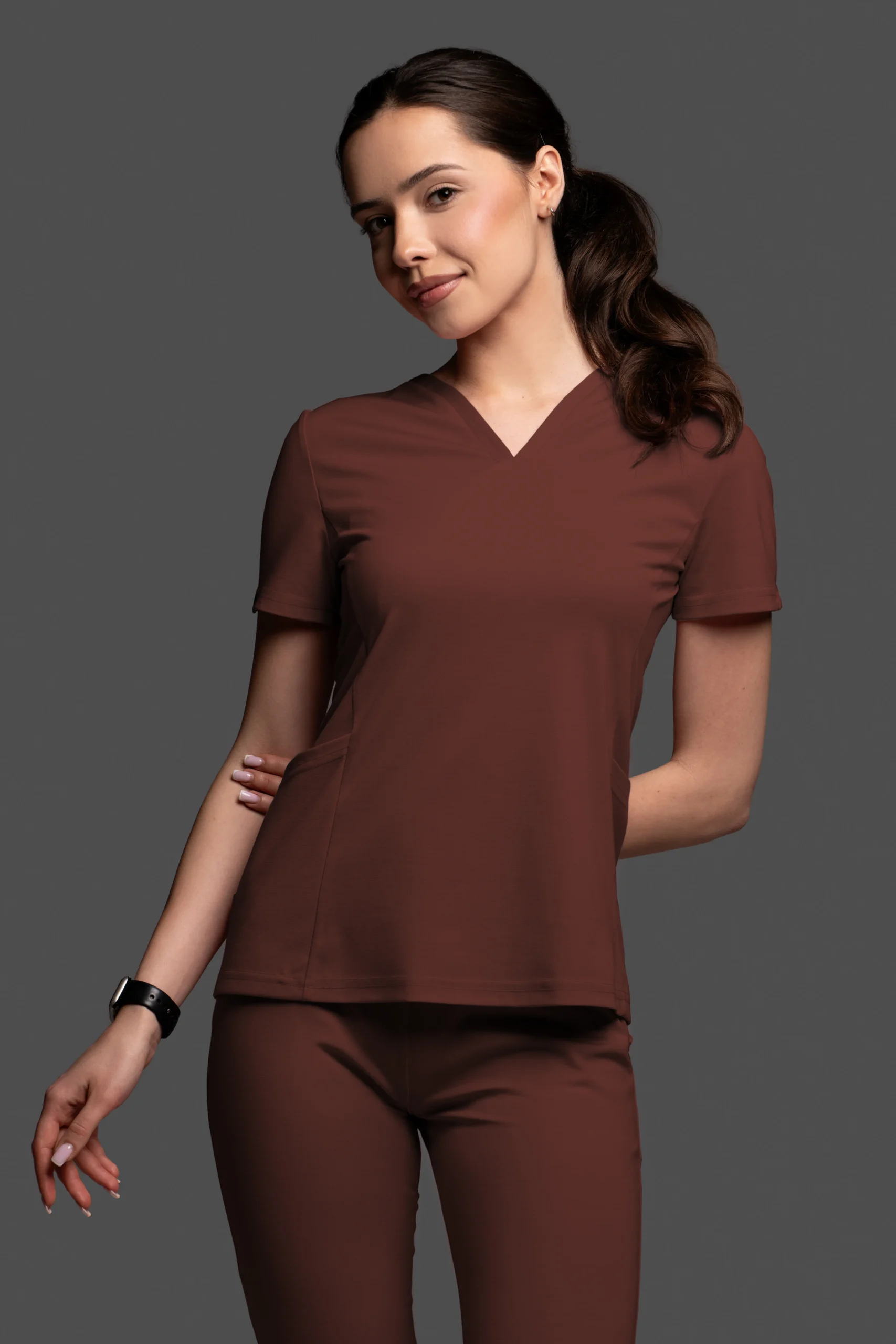 Bluza medyczna damska - Scrubs V-Top Light czekoladowy braz