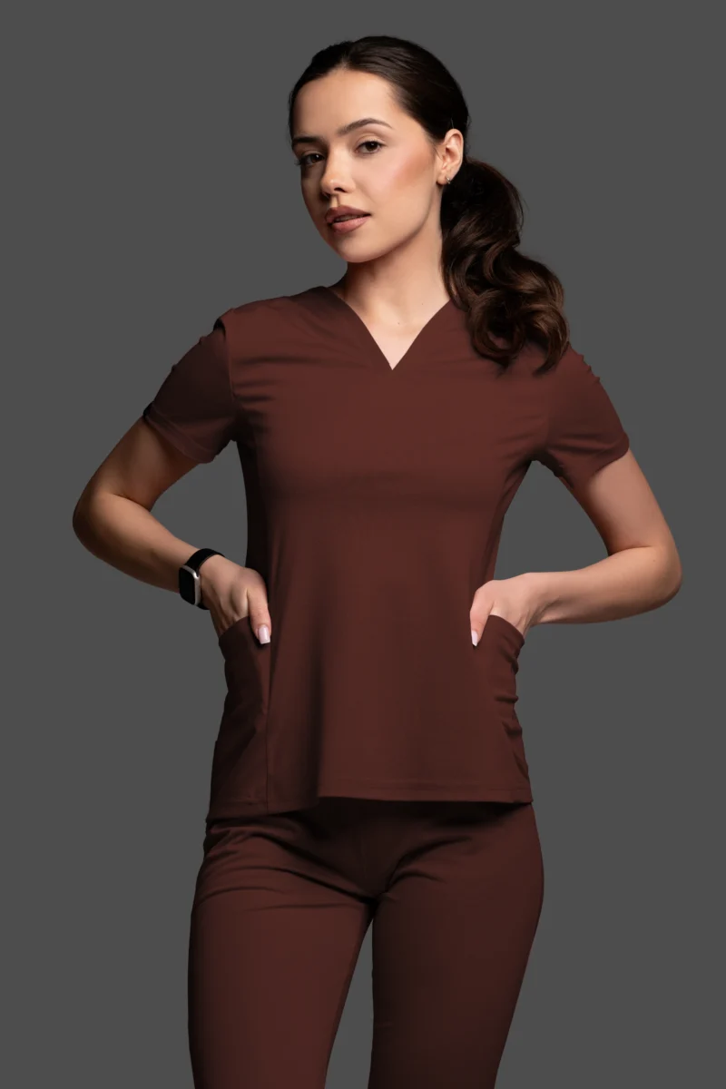 Bluza medyczna damska - Scrubs V-Top Light czekoladowy braz