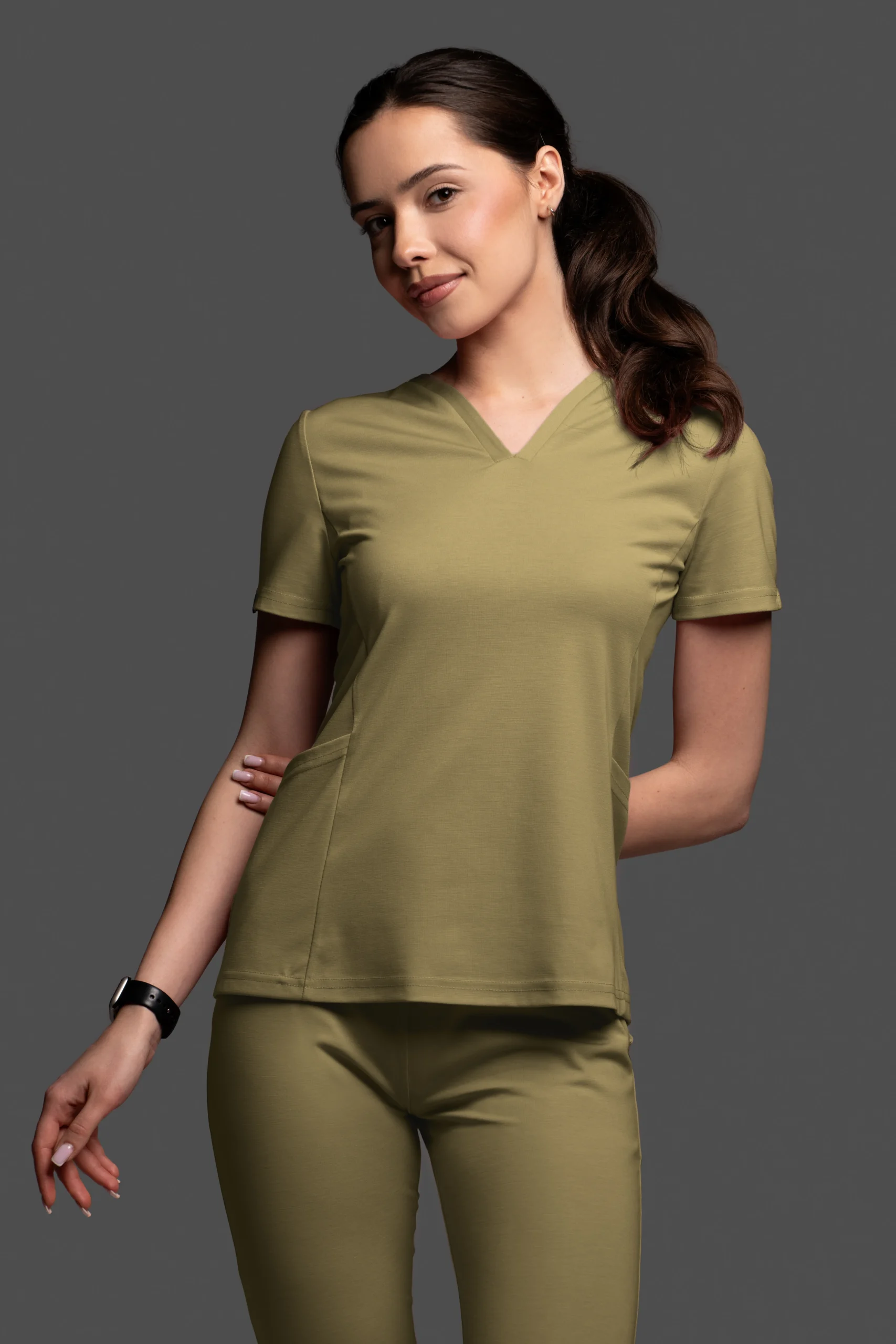 Bluza medyczna damska - Scrubs V-Top Light oliwkowy