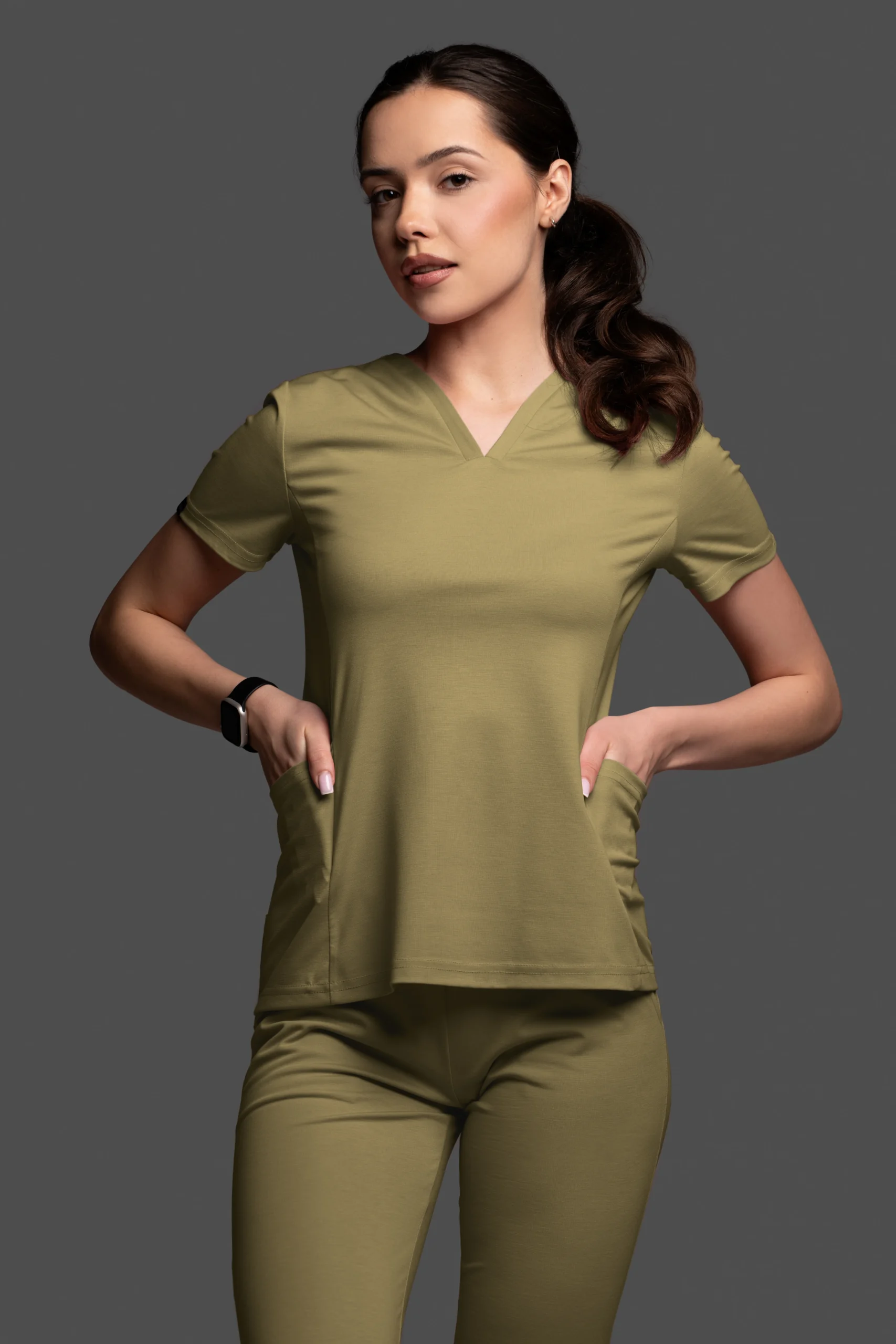 Bluza medyczna damska - Scrubs V-Top Light oliwkowy