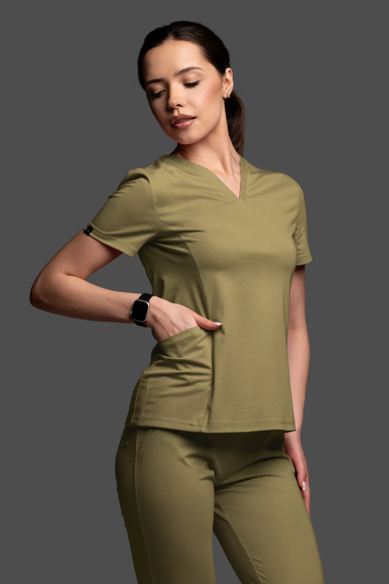 Bluza medyczna damska - Scrubs V-Top Light oliwkowy