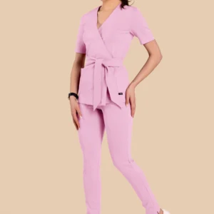 Komplet medyczny damski - Scrubs Tunika medyczna kopertowa damska krótki rękaw + Classic Pants cukierkowy roz