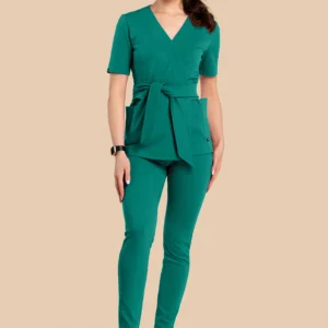 Komplet medyczny damski - Scrubs Tunika medyczna kopertowa damska krótki rękaw + Classic Pants zielony