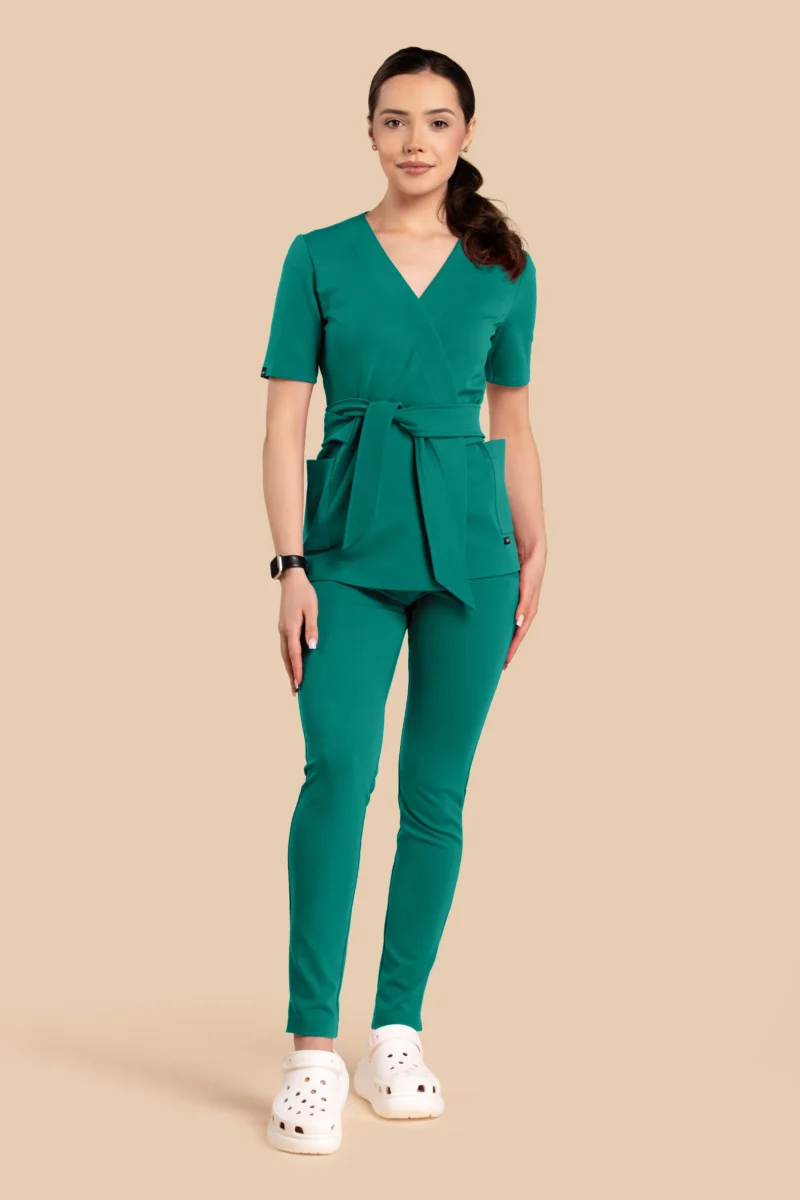 Komplet medyczny damski - Scrubs Tunika medyczna kopertowa damska krótki rękaw + Classic Pants zielony