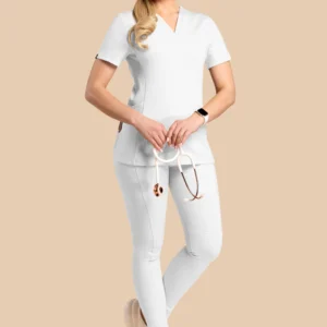 Komplet medyczny damski Scrubs V-Top Skinny Pants Biały