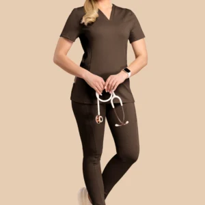 Komplet medyczny damski Scrubs V-Top Skinny Pants Brązowy