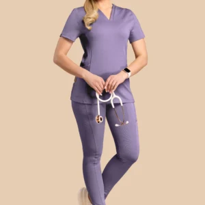 Komplet medyczny damski Scrubs V-Top Skinny Pants Liliowy