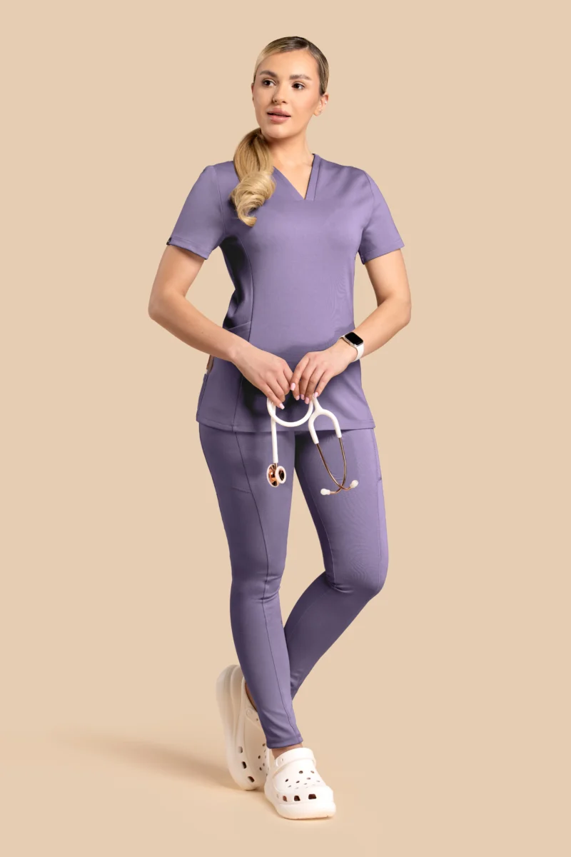 Komplet medyczny damski Scrubs V-Top Skinny Pants Liliowy