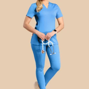 Komplet medyczny damski Scrubs V-Top Skinny Pants Niebieski