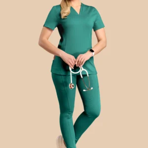 Komplet medyczny damski Scrubs V-Top Skinny Pants Zielony
