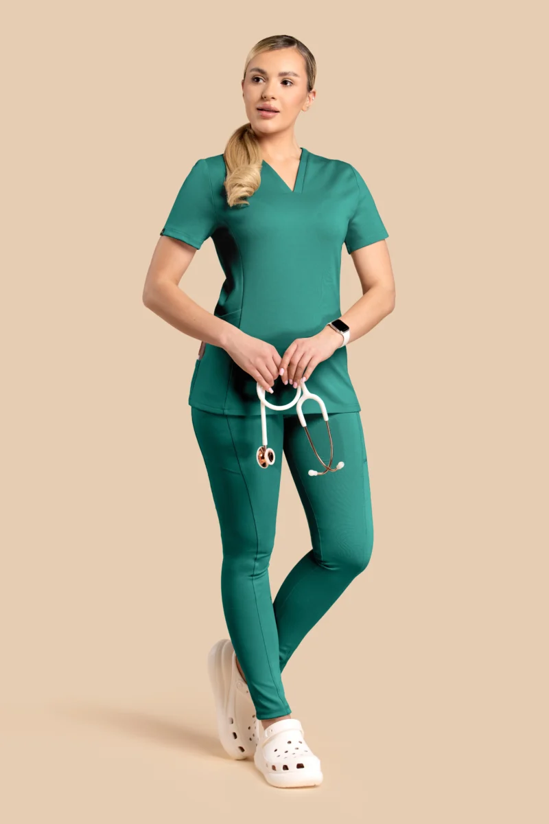 Komplet medyczny damski Scrubs V-Top Skinny Pants Zielony